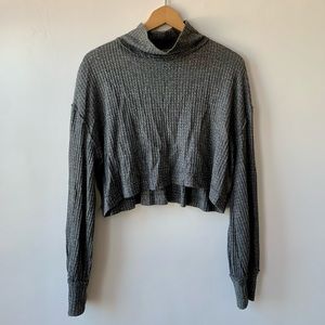 Free People Grey Mock Neck Cropped Sweater